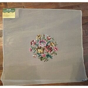 Vtg‎ Bucilla Decorator Wool Tapestry Needlepoint Antique Canvas Floral 27"x27"
